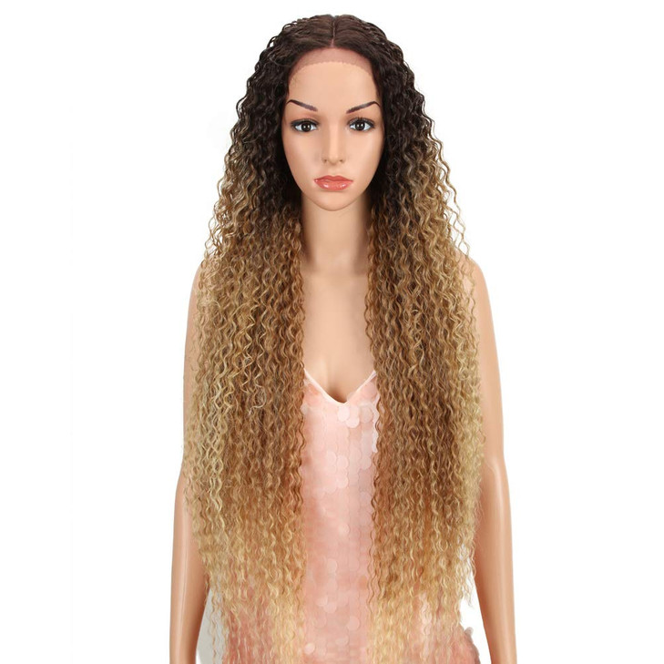 Style Icon 38 Long Curly Wig Lace Front Wigs Synthetic Wigs with Baby Hair Half Hand Tied 130 Density Hair Replacement W
