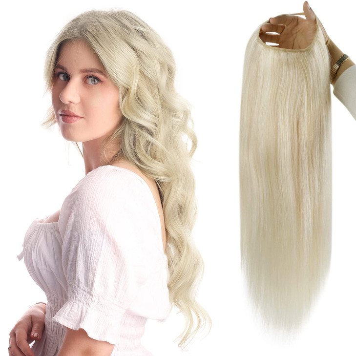 Full Shine U Shaped Wigs Platinum Blonde Half Part Hair Pieces U Wig One Piece Hair Extensions Natural Blonde Hair 135g