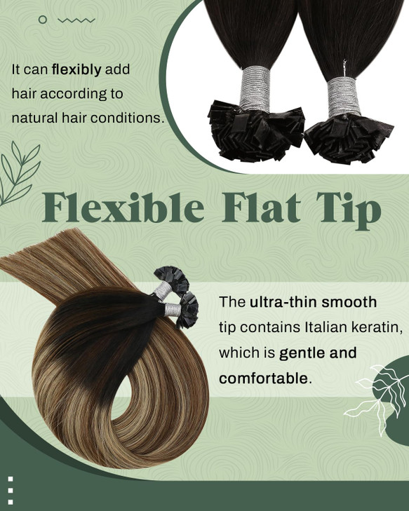 Ugeat Black Ombre Flat Tip Hair Extensions Human Hair Remy K Tip Hair Extensions Human Hair Brown Mix Blonde Balayage Ke