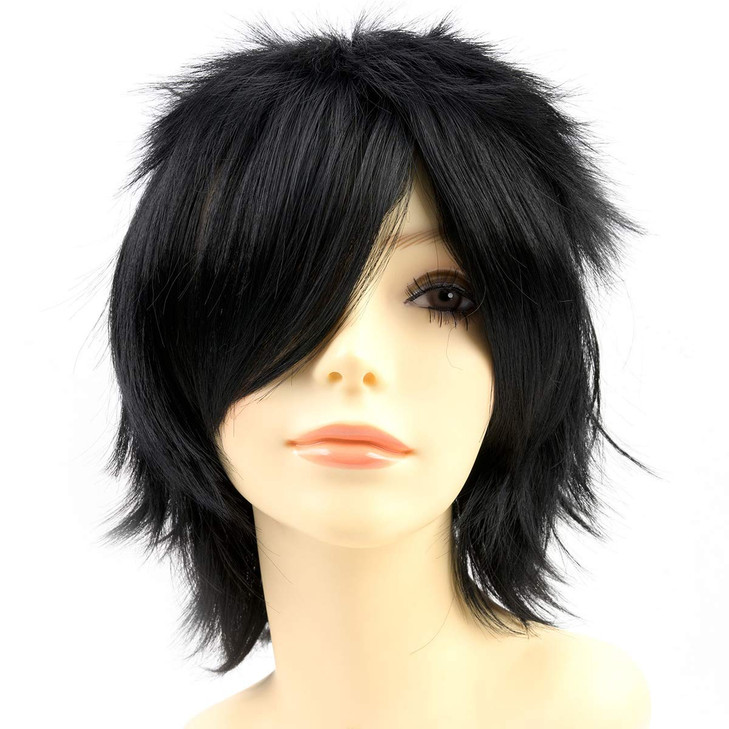 Modernfairy Anime Halloween Wig Dark Black for Cosplay Party Synthetic Layered Short Hair Wigs with Bangs Pastel Wigs fo
