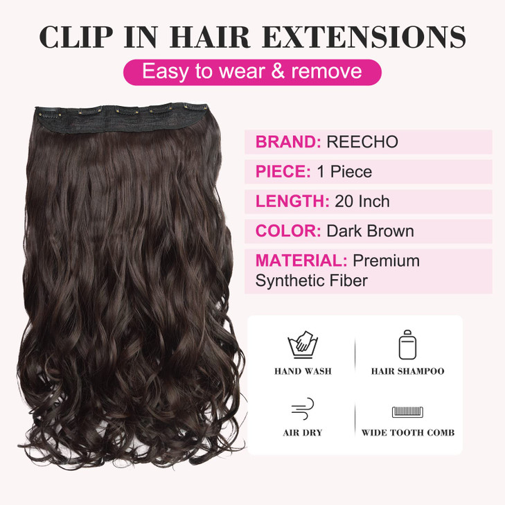 REECHO 20 1pack 34 Full Head Curly Wave Clips in on Synthetic Hair Extensions HE008 Hair pieces for Women 5 Clips 45 Oz