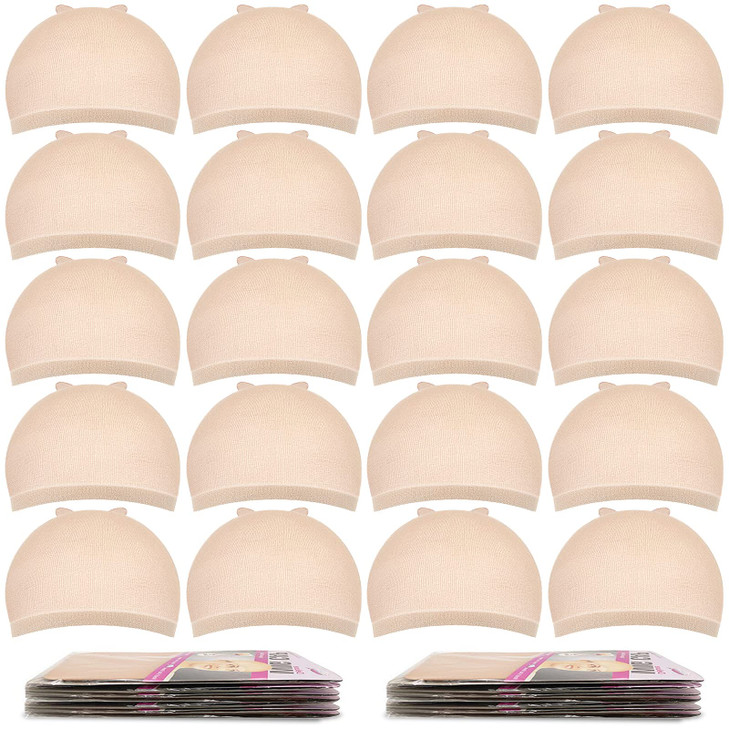 MORGLES 20 Pcs Wig Cap Beige Stretchy Nylon Wig Caps for Women