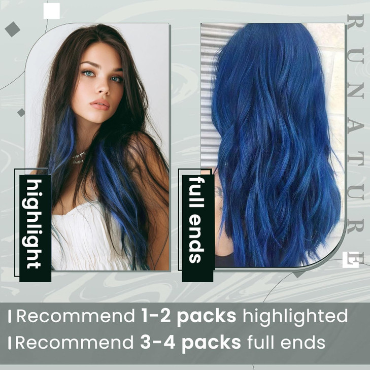 RUNATURE Blue Clip in Hair Extensions Real Human Hair Extensions Clip ins Blue Human Hair Clip in Extensions 14 Inch Cli