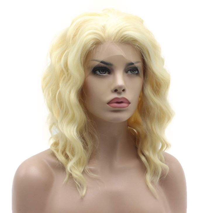 Lushy Lace Front Synthetic Wig Wavy Short 14inch Light Blonde Wig Heavy Density Realistic Stylish Wig