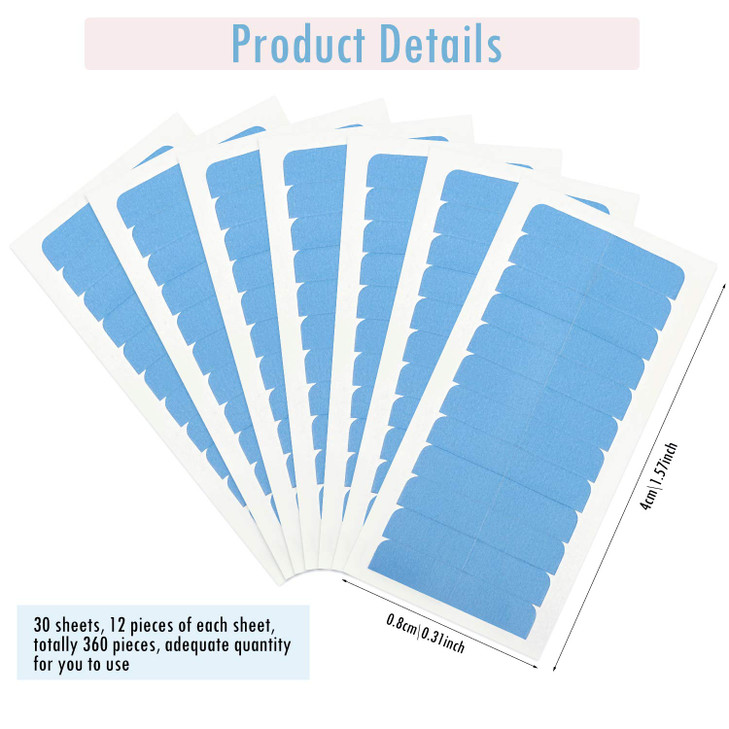 Blulu 360 Pcs Blue Hair Extension Tape Tabs Bulk Double Sided Strong Adhesive Hair Tape in Extension Replacement Wig Str