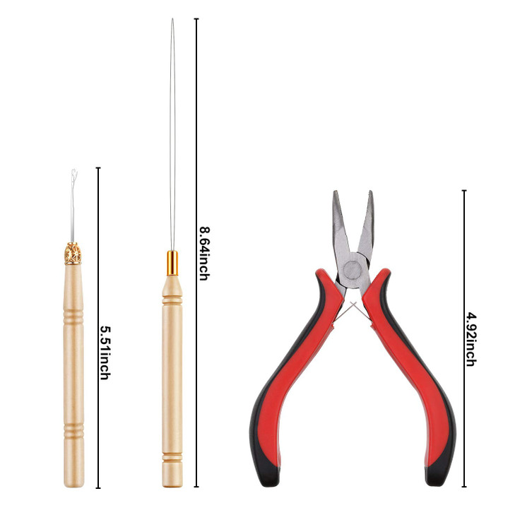Hair Extension Kit Pliers Pulling Hook Needle Sewing Bead Device Tool and 600 Pieces Silicone Lined Micro Rings for Tins