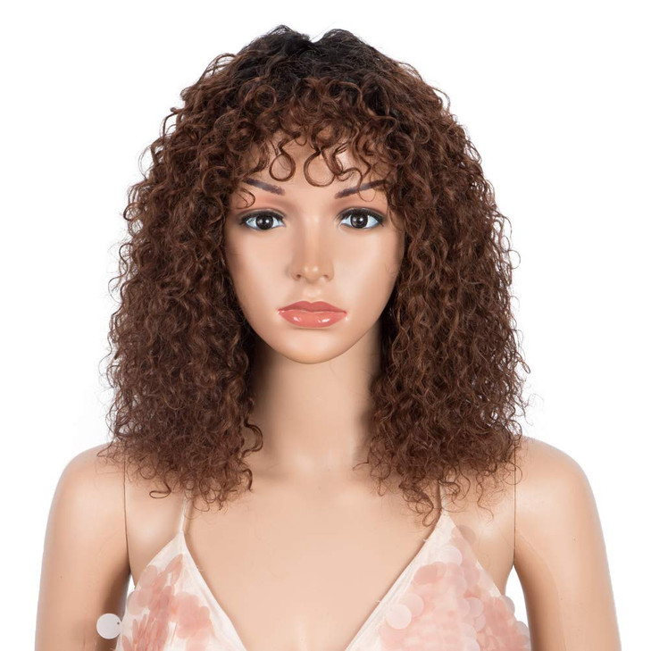 Style Icon Human Hair Afro Wigs Short Curly Wigs for Black Women Wig With Bangs 14 Inches TT1B33