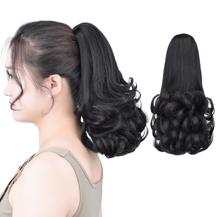 Black ponytail extensionsClaw Clip Ponytails Fake Hair Extension 12in Curly 38 OZ Hair pieces SYXLCYGG Wig Synthetic Flu