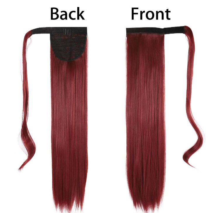 Gangel Red Ponytail Hair Extension Straight Pony Tails Wrap Around Hairpiece Claw Synbthetic Clip in Long Hair Extension