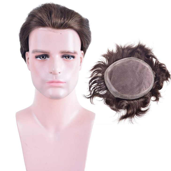 LLWear Toupee for Men French Lace with 15 Clearly PU 360degree Cap Base 810 inches Human Hair Pieces Natural Wave Mens R