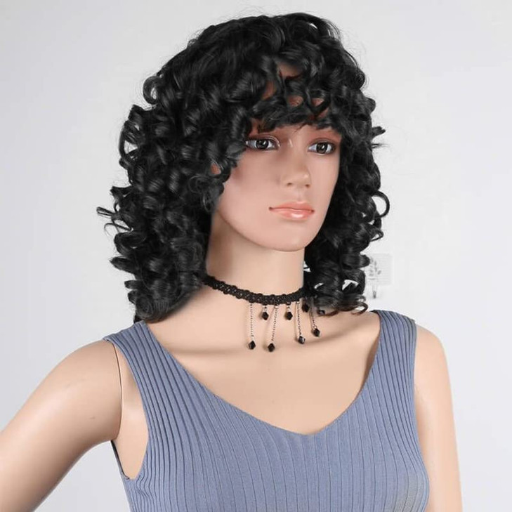 Short Curly Wigs for Black Women Afro Big Curly Black Wigs with Bangs Fluffy Natural Looking Synthetic Wigs for African