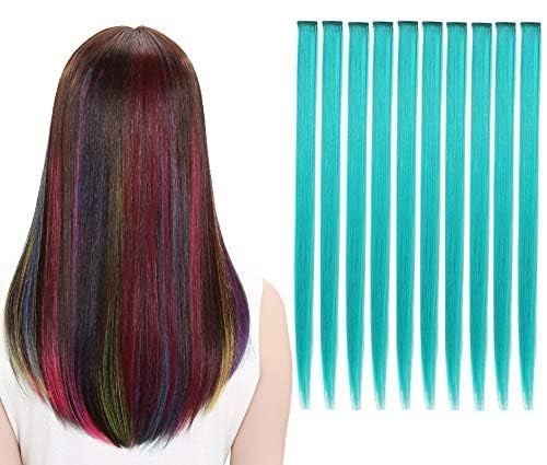 LiaSun 10Pcsset MultiColors Straight Highlight Clip in Hair Extensions 20 Inch Colored Party Hair Pieces Teal