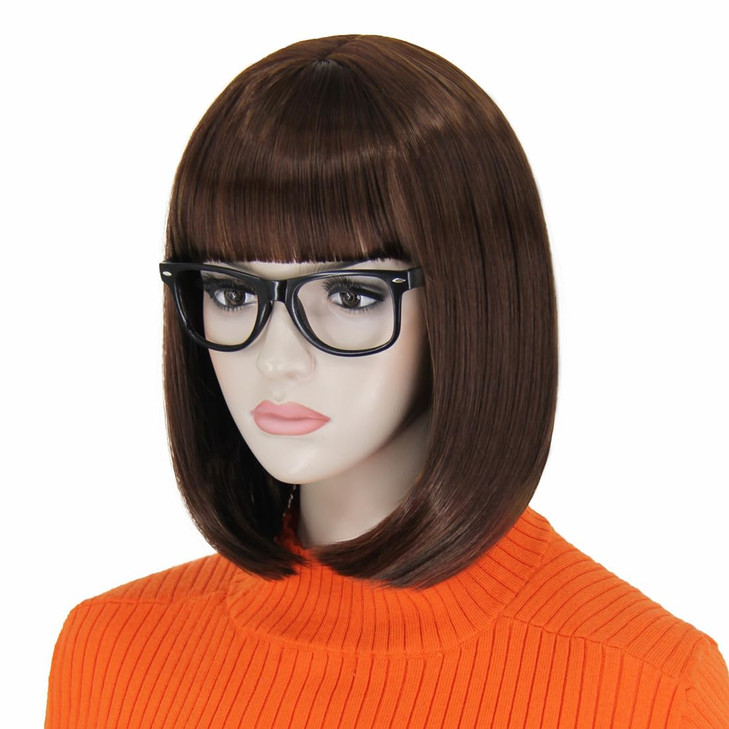 Bopocoko Brown Wigs for Women Velma Costume 12 Short Brown Bob Wig with Bangs Natural Cute Soft Wigs for Daily Party BU0
