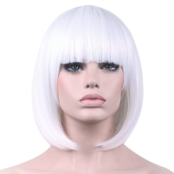 Bopocoko White Wigs for Women 12 Short White Bob Hair Wig with Bangs Natural Synthetic Soft Wig Cute Colored Wigs for Da