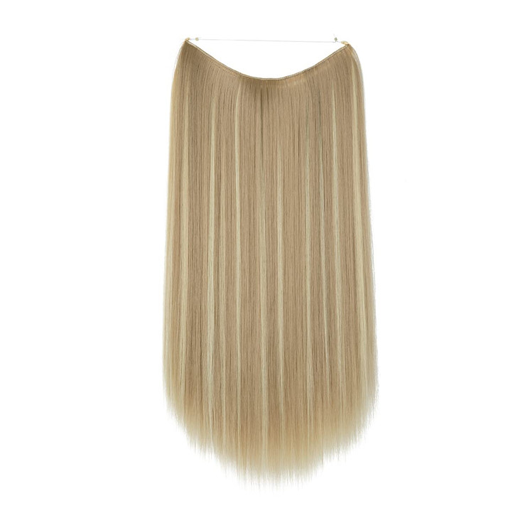 SARLA Short Invisible Wire Hair Extensions Dirty Blonde Straight Synthetic Hairpieces 14 inch Adjustable Transparent Hea