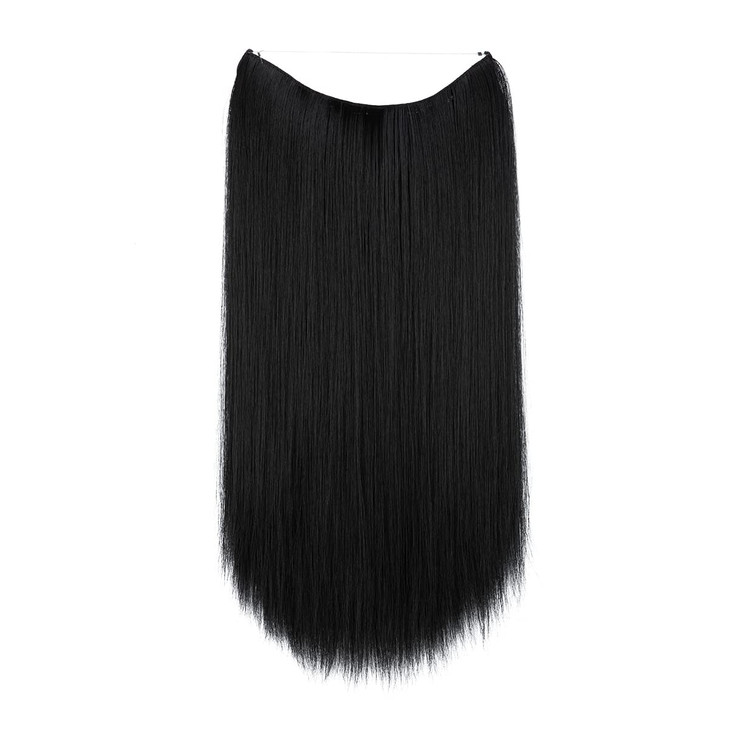 SARLA Invisible Wire Hair Extensions Black Straight Long Synthetic Hairpieces for Women 22 Inch Adjustable Headband Heat