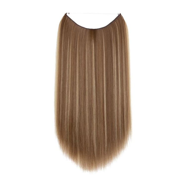 SARLA Invisible Wire Hair Extensions 22 inch Long Synthetic Hairpieces Straight Ash Medium Brown With Ash Blonde Highlig