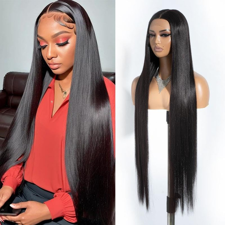 Style Icon 38 Super Long Straight Wigs Lace Front Wigs 6 Deeper Middle Part Wig Black Synthetic Wig 38 1B