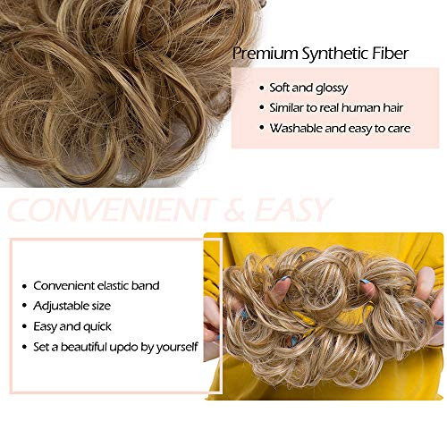Hairro Synthetic Hair Bun Hair Pieces Messy Scrunchy Wavy Scrunchie Updo Elastic Donut Thick Full Wedding Bridal Hairpie