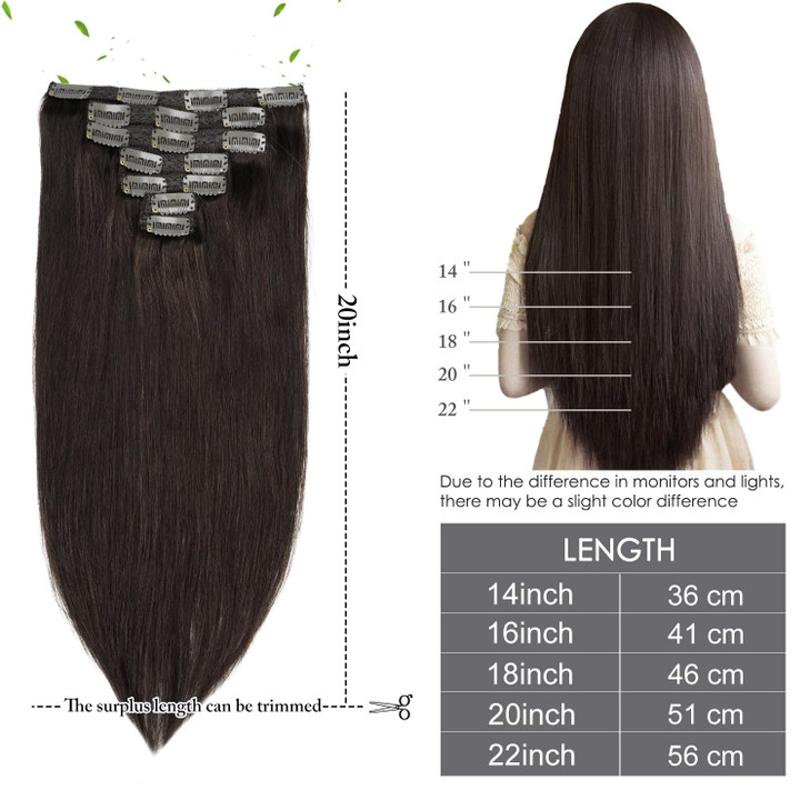 18 Clip in Human Hair Extensions Full Head 150g 7 Pieces 16 Clips 2 Dark Brown Double Weft Brazilian Real Remy Hair Exte
