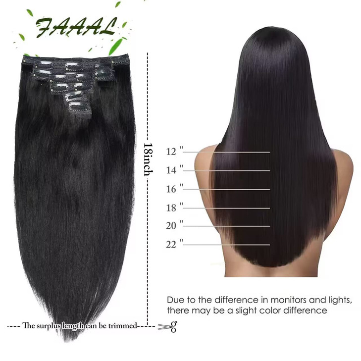 18 Clip in Human Hair Extensions Full Head 150g 7 Pieces 16 Clips Jet Black Double Weft Brazilian Real Remy Hair Extensi