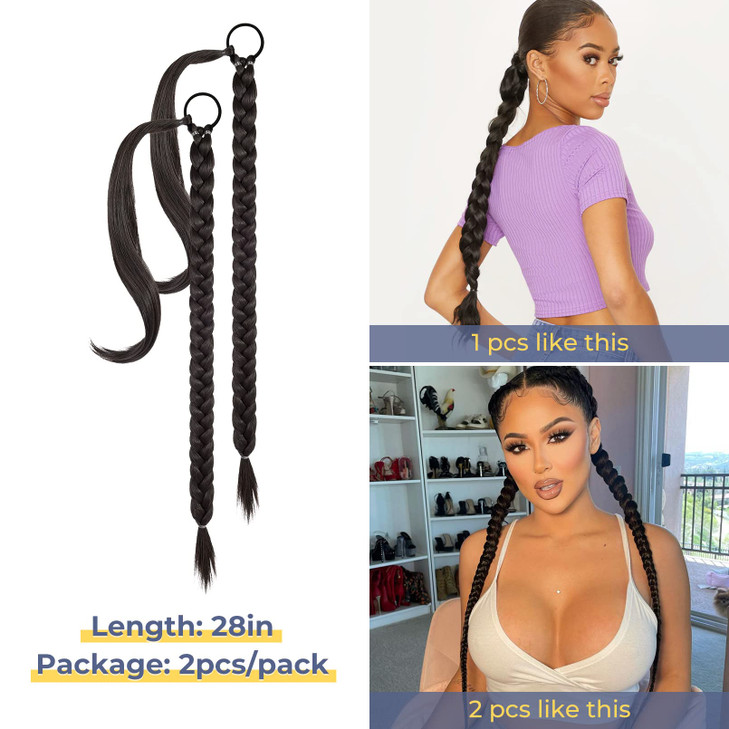YOGFIT 2PCS DIY Braid Ponytail Extension Long Straight Wrap Around Ponytail Hair Extensions Natural Soft Synthetic Hairp