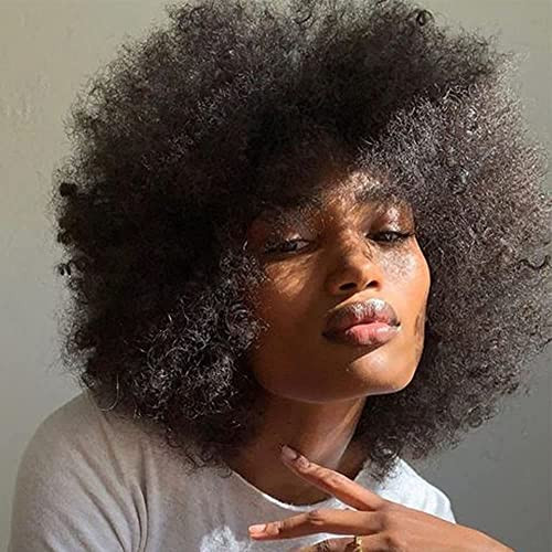 JOEDIR HAIR Afro Wigs for Black Women Human Hair Short Afro Kinky Curly Wig 8 Inch Natural Black Large Afro Wigs Color1B