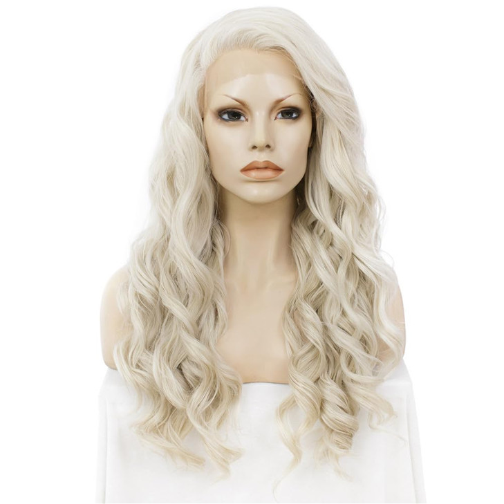 IMSTYLE Ash Blonde Synthetic Hair Lace Front Wigs Long Curly Wave Wigs Heat Resistant Hair Cosplay wig 24 inch for Woman