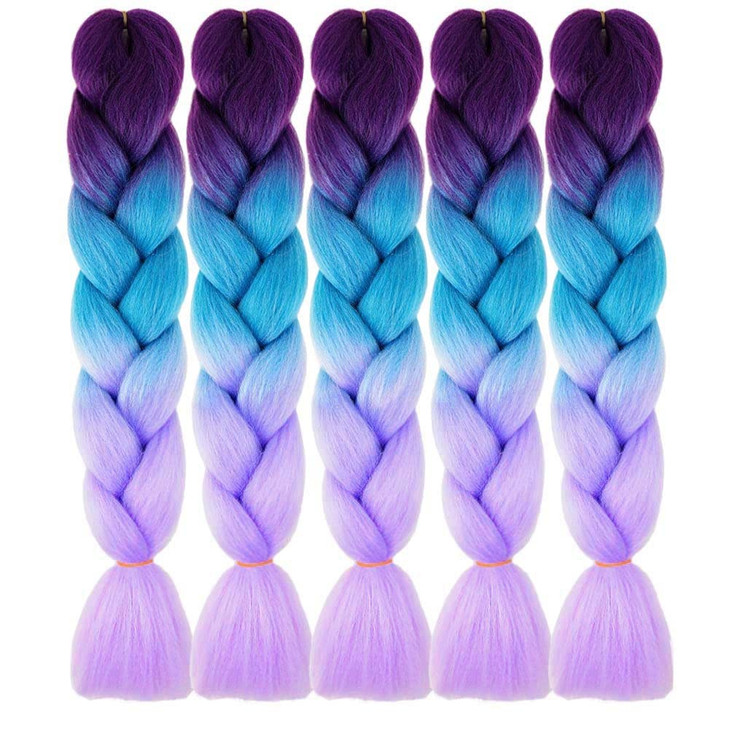 AIDUSA Ombre Braiding Hair Purple to Blue Braiding Hair Extensions for Braids 5pcs Synthetic Purple to Blue to Light Pur