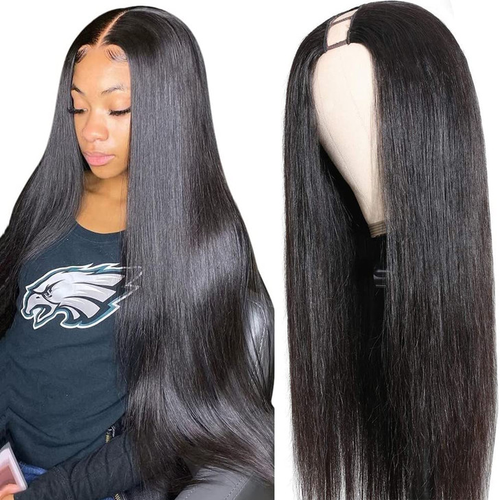 Sooolavely 22 Inch U Part Human Hair Wigs for Black Women Straight Beginner Friendly Unprocessed Brazilian Virgin Human