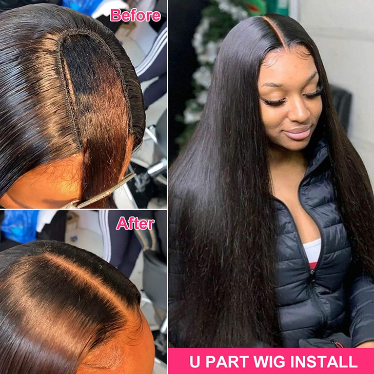 Sooolavely 22 Inch U Part Human Hair Wigs for Black Women Straight Beginner Friendly Unprocessed Brazilian Virgin Human