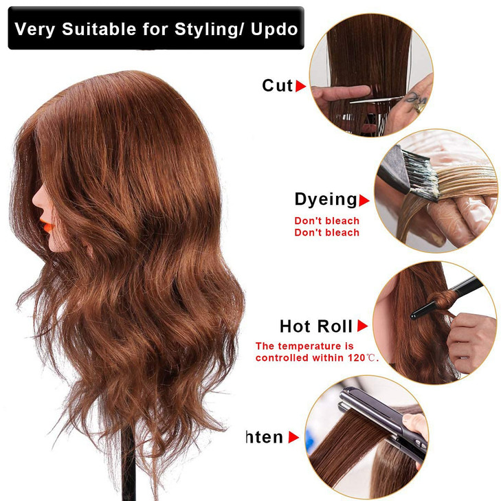 Mannequin Head with Human Hair 18 inch Mannequin Head with Tripod Stand Real Hair Cosmetology Makeup Hairdressing Traini