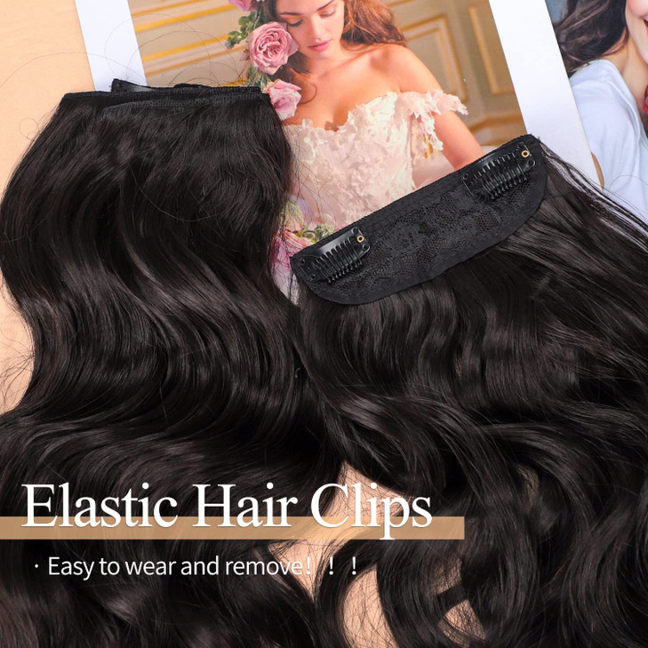 Nnzes Hair Extensions Clip in Hair Extensions 4PCS Thick Clip in Hairpieces Double Weft 20 Inch Long Wavy Synthetic Dark