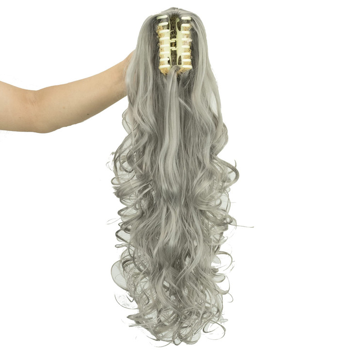 IMISSU Thick Mess Curly Jaw Claw Ponytail Hair Pieces Extensions Pony Tail Clip in Hairpiece 24 Inches Gray