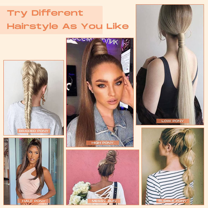 SEIKEA 28 Inch Clip in Ponytail Extension Wrap Around Long Straight Pony Tail Hair Synthetic Hairpiece for Women Color B