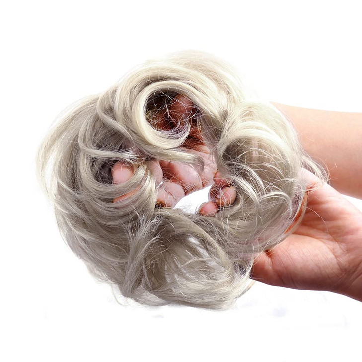 Bella Hair 100 Real Human Hair Piece Messy Hair Bun Scrunchie for Women Wavy Curly UpDo Hairpiece Silver Gray