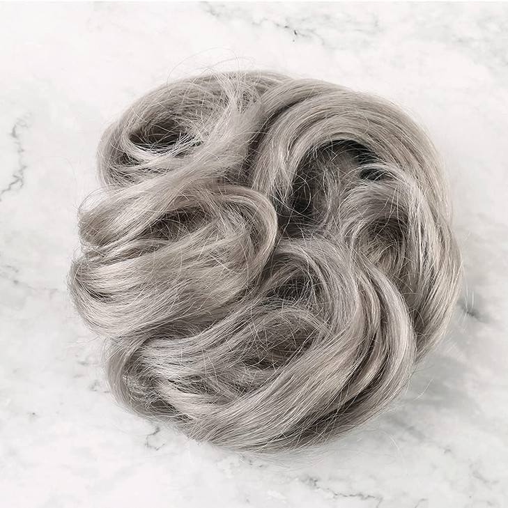 Bella Hair 100 Real Human Hair Piece Messy Hair Bun Scrunchie for Women Wavy Curly UpDo Hairpiece Silver Gray