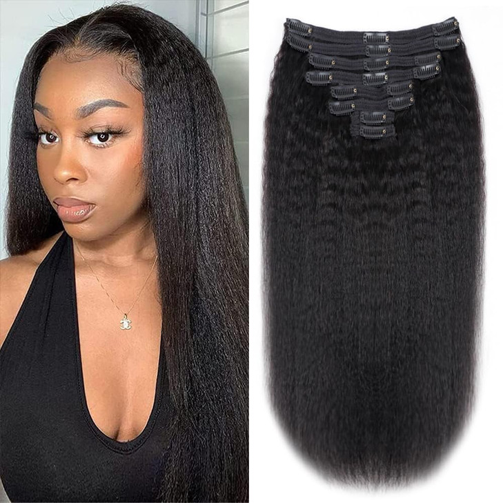 Tahikie Kinky Straight Human Hair Clip in Extensions 120g Full Head Clip ins for Women 100 Unprocessed Brazilian Virgin