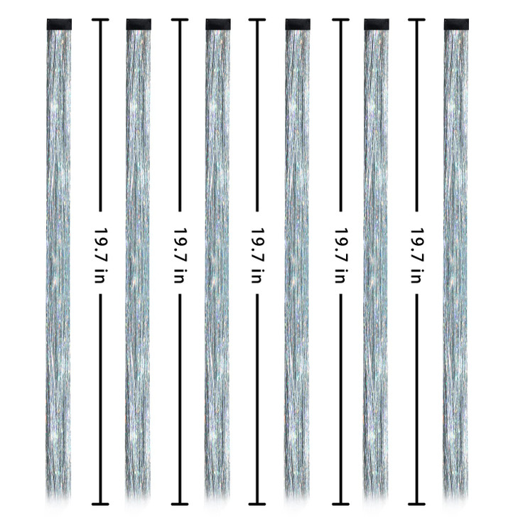 197 Inch Clip In Hair Tinsel Fairy Hair Tinsel Kit Clips Clip On Glitter Hair Tinsel Extensions Silver