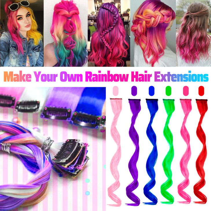 GPOVVIMX 12 PCS Hot Pink Hair Extensions Clip in Curly Wavy Colored Extension for Kids Girls Party Highlights Synthetic