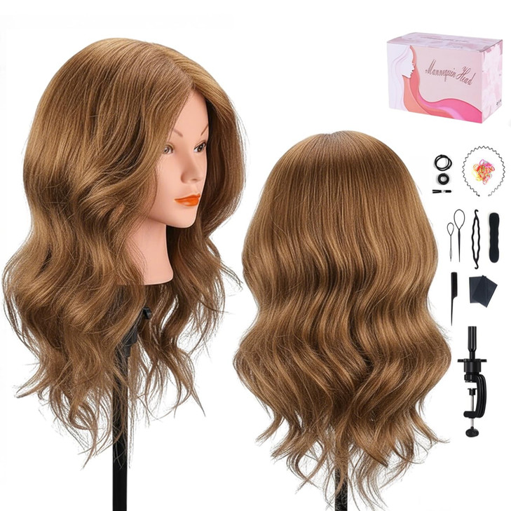 Mannequin Head with 100 Human Hair MYSWEETY Doll Head for Hair Styling Manikin Head Cosmetology Makeup Hairdressing Trai