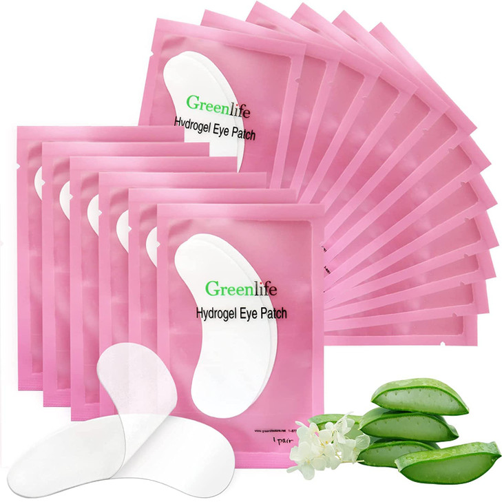100 Pairs GreenLife Natural Hydrogel Eye Gel Pads Collagen and Aloe Vera Patches for Under Eyes Eyelash Extension Kit