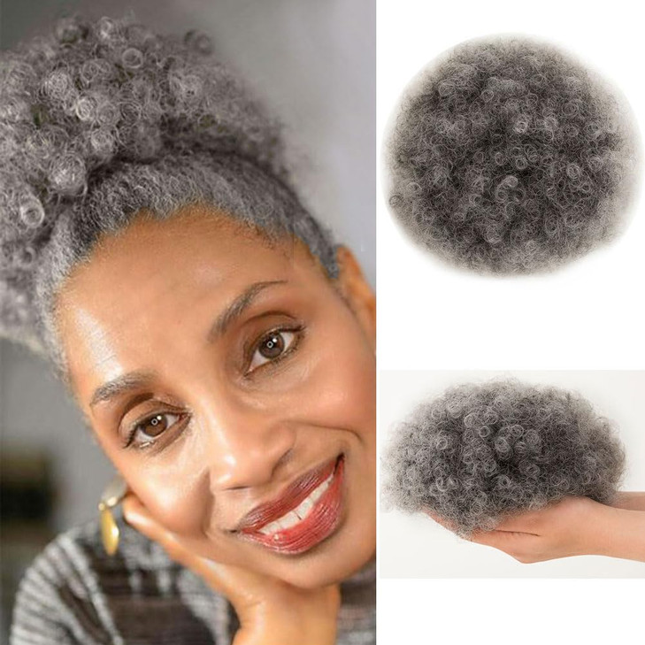 MOONSHOW Ombre Grey Afro Puff Drawstring Ponytail Natural Kinky Curly Ponytail Hair Extension for Black Women African Am