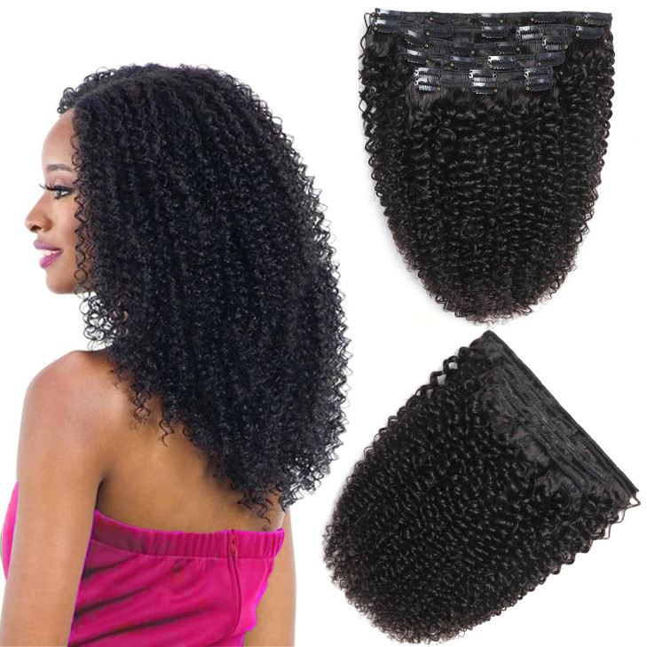 Jiarosi Kinky Curly Clip in Hair Extensions Real Human Hair 3C 4A Afro Curly Clip ins for Black Women Super Natural Soft