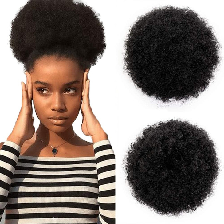 AISI QUEENS Short Afro Synthetic Curly Hair Ponytail African American Kinky Curly Wrap Drawstring Puff Ponytail Hair Ext