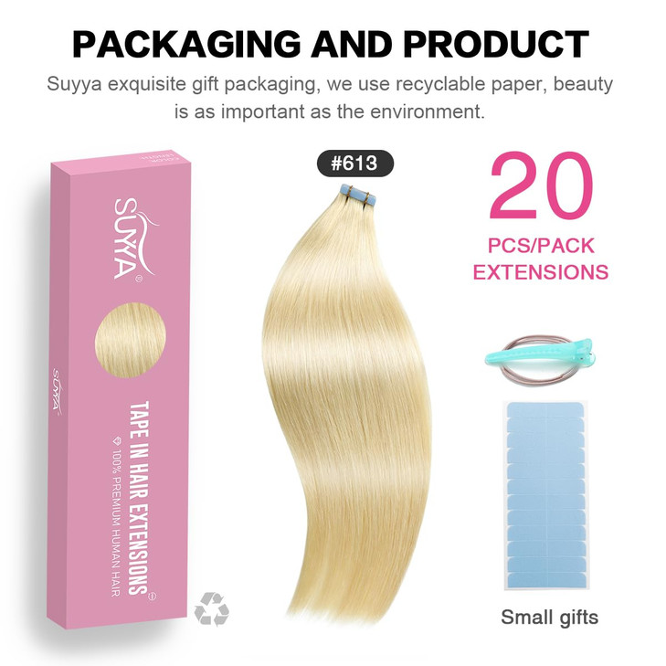 SUYYA Tape in Hair Extensions Remy Human Hair 18 inches 50gpack 20pcs Straight Seamless Skin Weft Tape Hair Extensions18