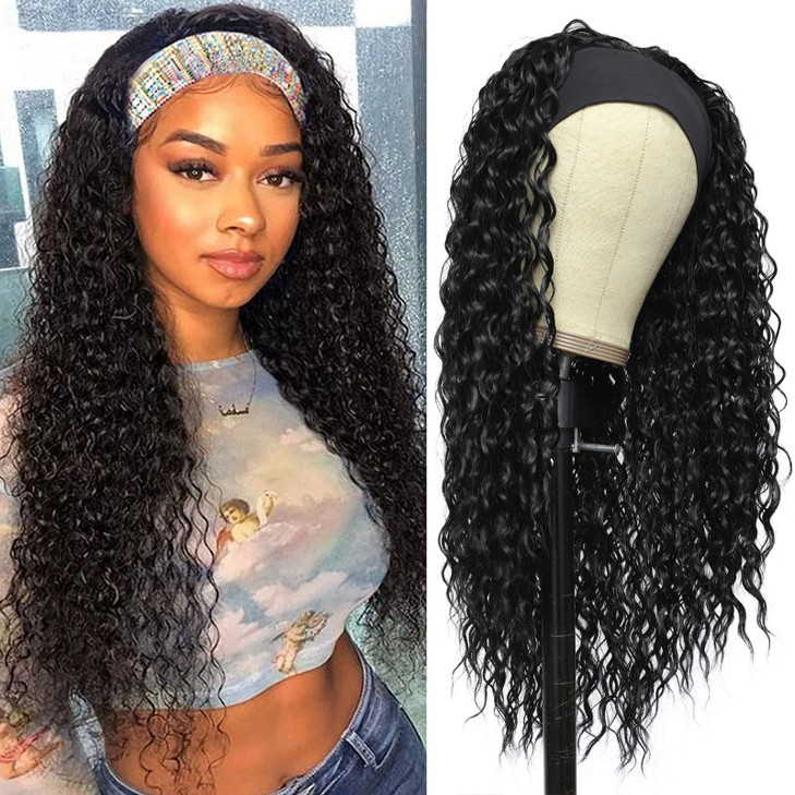 GT Wig Headband Wigs for Black Women Wet and Wavy Headband Wig Curly Wave Synthetic Wigs Glueless Heat Resistant Long Wi