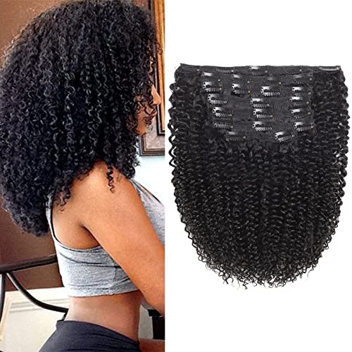 Rolisy Kinky Curly Clip In Hair Extensions Human Hair 12 Inch Curly Hair Extensions Clip In Human Hair for Black Women 3
