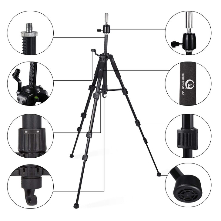 QISHI YUHUA Wig Stand Tripod with NonSlip Base Adjustable Mannequin Head Stand with Hook Heavy Duty Manikin Head Tripod