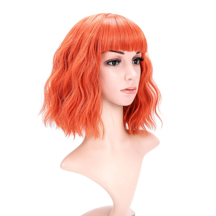VCKOVCKO Short Bob Wigs Pastel Wavy Wig With Air Bangs Womens Shoulder Length Wigs Curly Wavy Synthetic Cosplay Wig Past